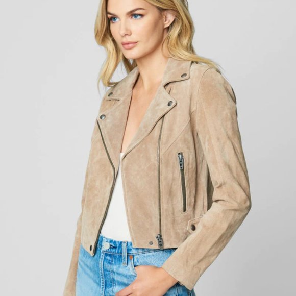 Blank NYC Jackets & Blazers - Blank NYC Women's Beige Leather Suede Moto Jacket